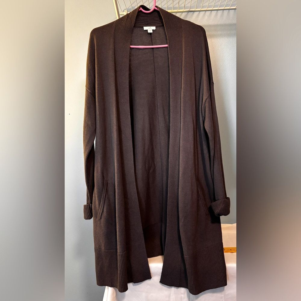 J. Jill cotton viscose silk wool blend long cardigan charcoal gray size MED